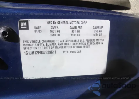 2003 Chevrolet Cavalier Ls Sport from USA, damaged, VIN 1G1JH12F037339611